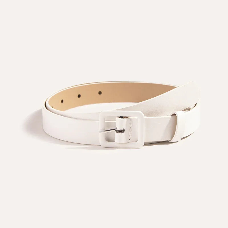 Women's Belt PU Leather Clothing Belt Fashion Square Buckle Belt Casual Pants Accessory White Beige Green