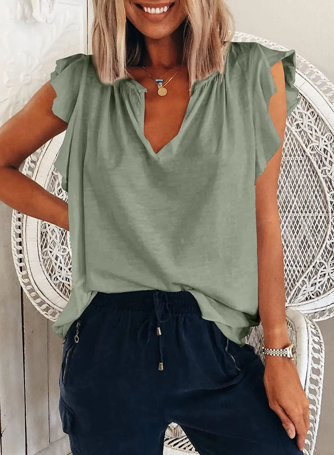 Women's Spring/Summer New Fashion Inner Style V-neck Short Sleeve Loose T-shirt Women