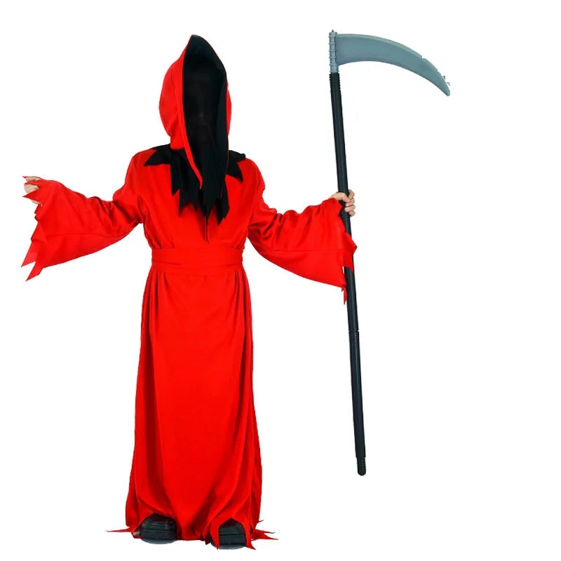Halloween Grim Reaper Bodysuit Horror Death Cosplay Red Claok Costume kid