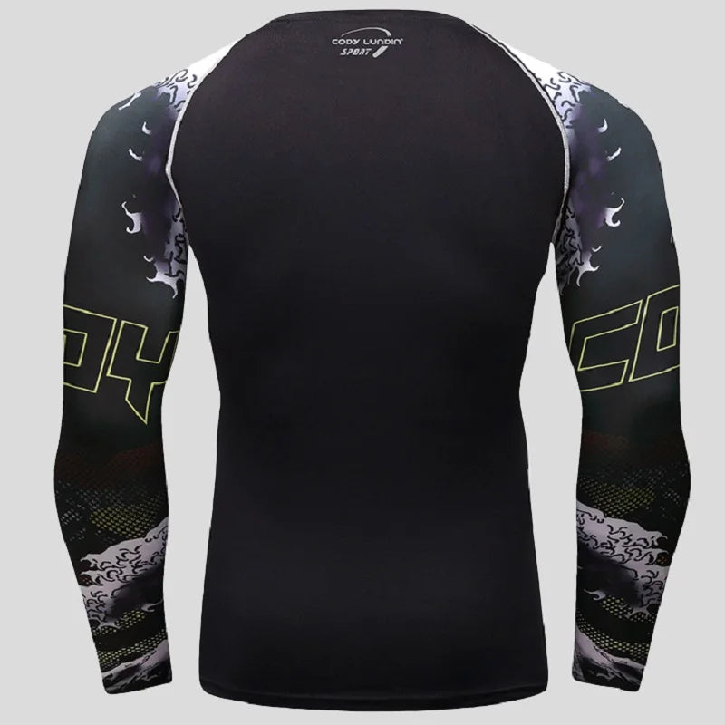 Men's Long Sleeve Rashguard Westling Grappling Fight Wear Printed Boxing Tops