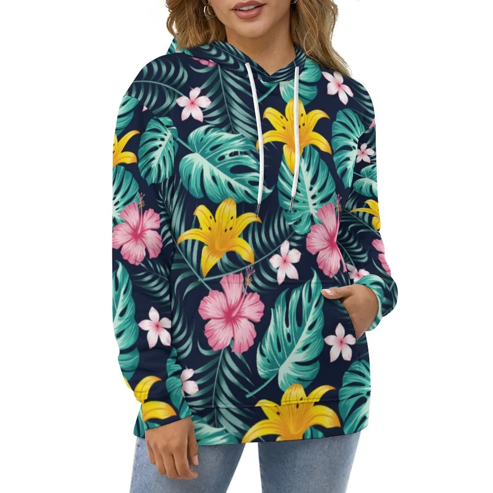 Hawaiian Hibiscus Flower Hoodies Tropical Floral Print Hip Hop Casual Hoodie