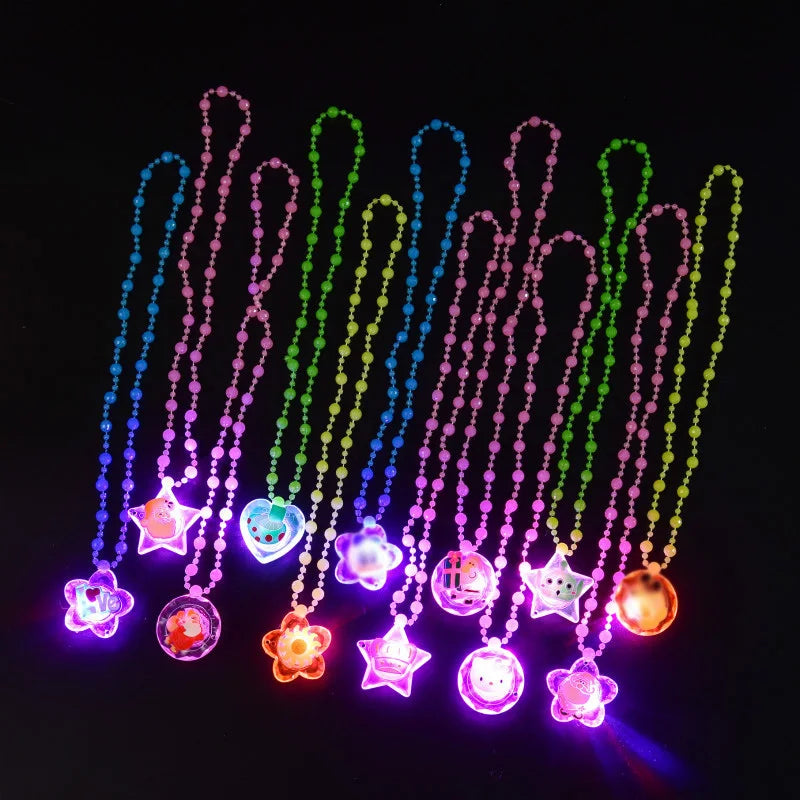 Children's Luminous Necklace Led Glitter Acrylic Bead Pendant Toy Girl Birthday Party Props Pendant Necklace Gift