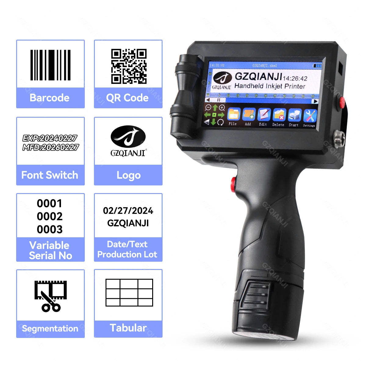 12.7mm Image Picture QR code Serial Number Portable Online Printer Handheld Thermal Inkjet TIJ Maker Machine with ink Cartridge