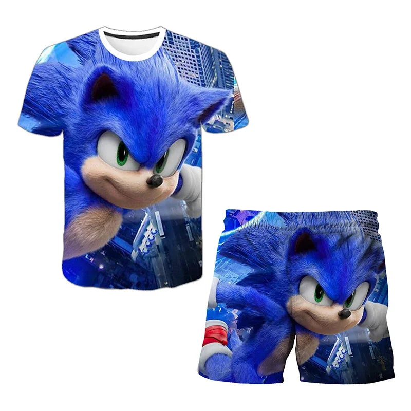 T Shirt suit Summer boys and girls sonic 3d Print Children Short-sleeved T-shirts Pattern suit