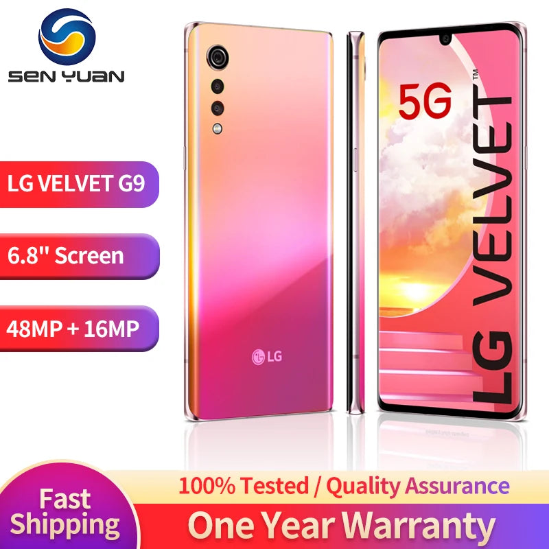 LG G9 5G Mobile Phone VELVET G900TM G900N G900VM 6GB RAM 128GB ROM 6.8'' 48MP+16MP Snapdragon 765G Octa Core LG VELVET G9