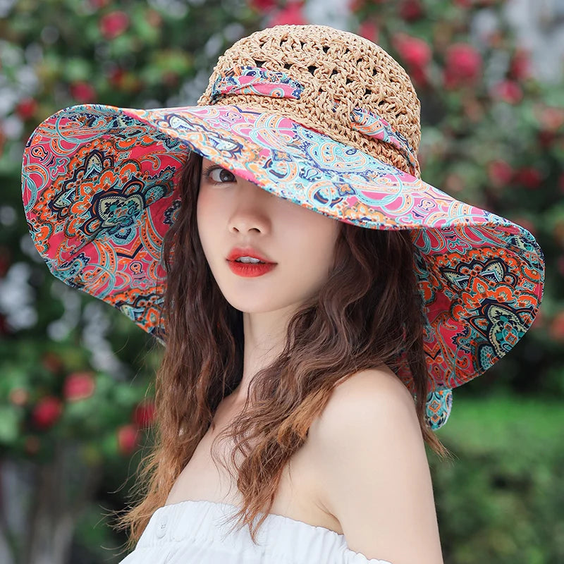 Women's Summer Bucket Folding fashion Straw Hat