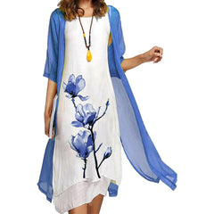 Europe and the United States cross-border fashion casual printed vest dress outside the two-piece set