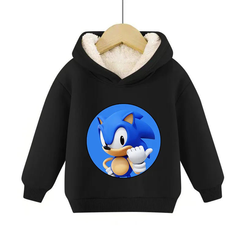 Sonics Hooded Pullover Pullover Sportswear Long-Sleeved Hoodies Winter Hoody Sweatshirts Solid Plus Fleece Elasticity Casual Kid