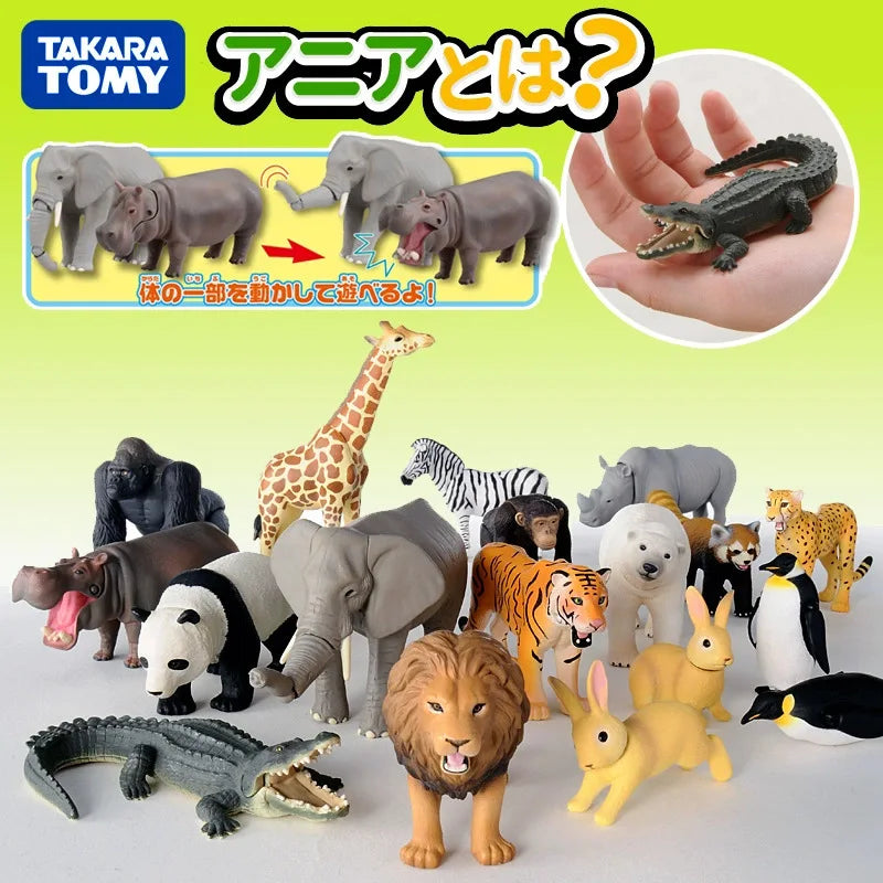 Original Takara Tomy Tomica Simulation Wild Animal Tiger Crocodile Elephant Lion Panda Orangutan Model For Children Toy Gift