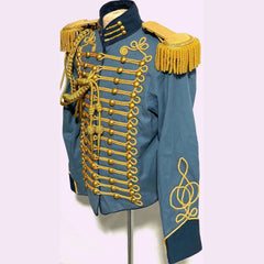 Historical Men's American Civil War Gold Braiding Hussar Officers Jacket With Gold Aiguillette Costume