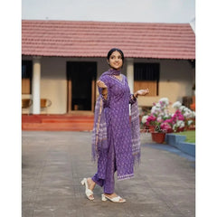 Purple Cotton Fabric Kurta Palazzo with Dupatta Set Readymade Salwar Kameez Suit Kurti