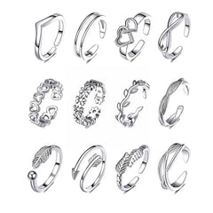 12pcs Adjustable Toe Rings For Women Girls Simple Beach Open Toe Set Cute Heart Feather Summer Toe Foot Jew T1X7