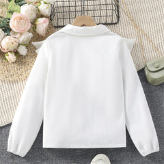 White Blouse for Big Girls Ruffle Sleeve Tops Black Bow Shirts Girls