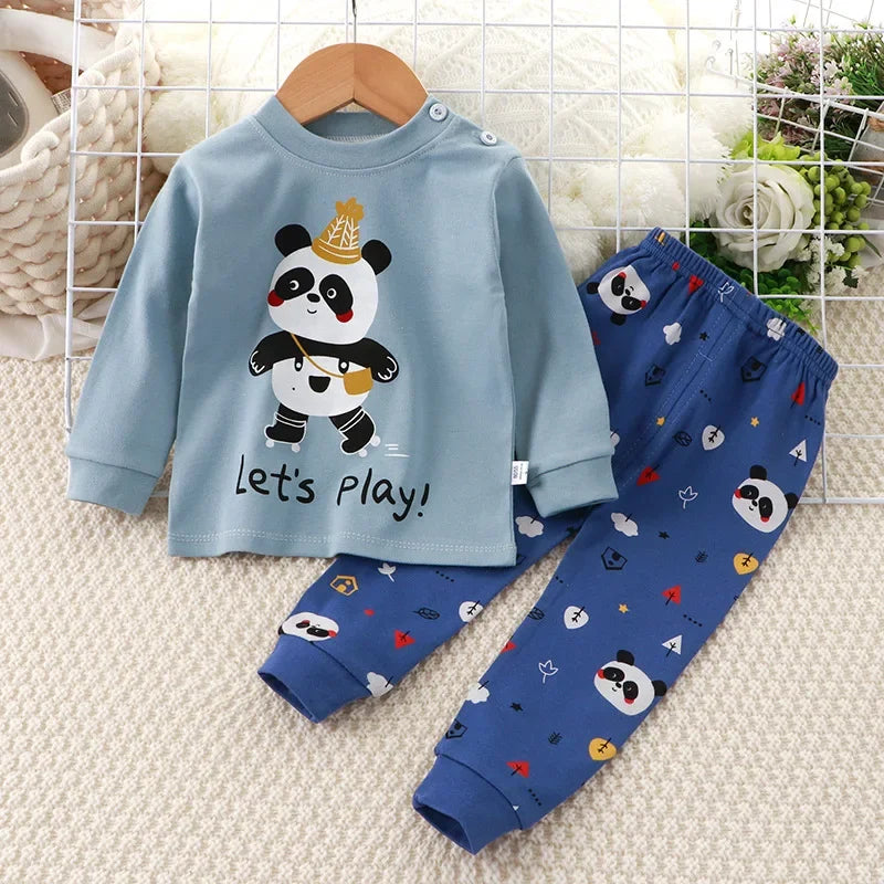 Newborn Kids Boys Girls Pajama Sets Cartoon Casual Long Sleeve Cute T-Shirt Tops with Pants Toddler Baby Autumn Sleeping Clothes