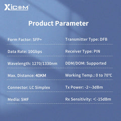 10G 40KM SFP Module WDM Bidi SFP+ Transceiver Optical Fiber Module 1270nm/1330nm LC Simplex Fiber SFP Module with Cisco/Mikrotik