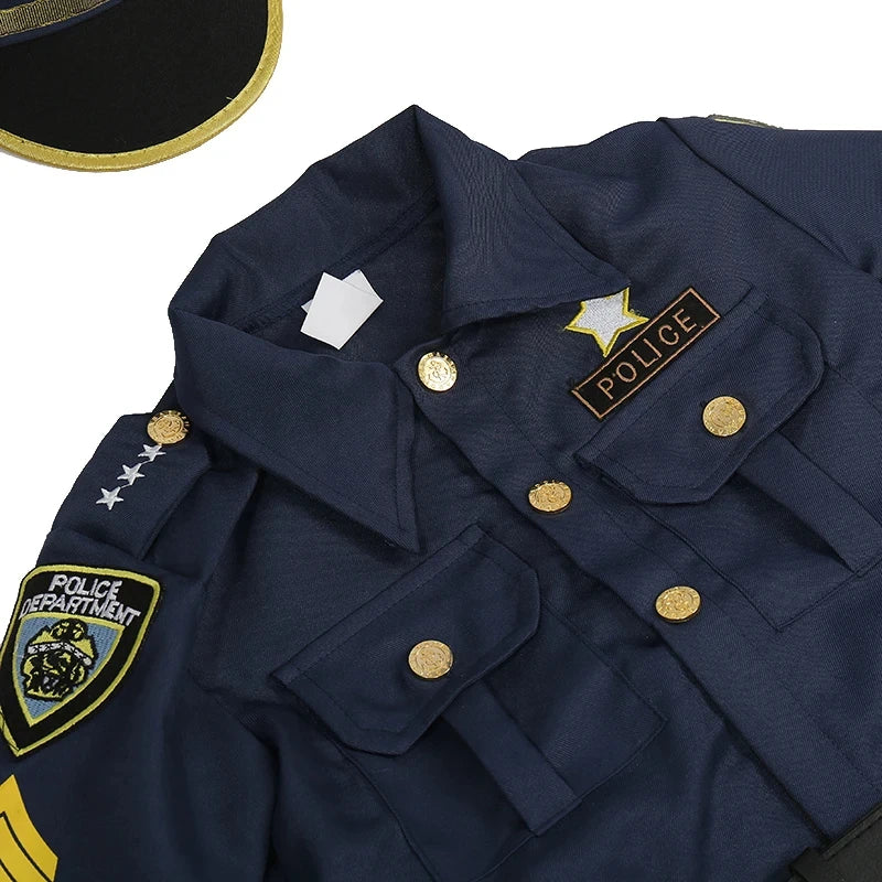 Boys Premium Quality Police Officer Costume Cop Uniform Play Set For Halloween Party Career Day Dress-up