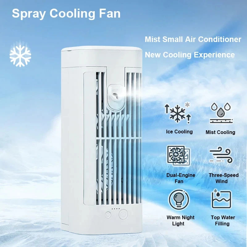 USB Portable Fan Air Cooler with Light Desktop Atomizing Air Conditioner Room Humidifier