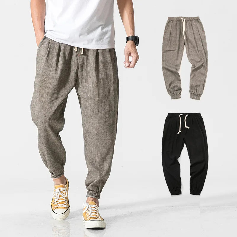 Japanese Slacks Plus Size Chinese Style Bloomers Men's Linen Pants Men's Cotton Linen Pant Learm Pants Leggings