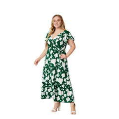European And American Style Plus Size V-Neck Printed Dress For Women