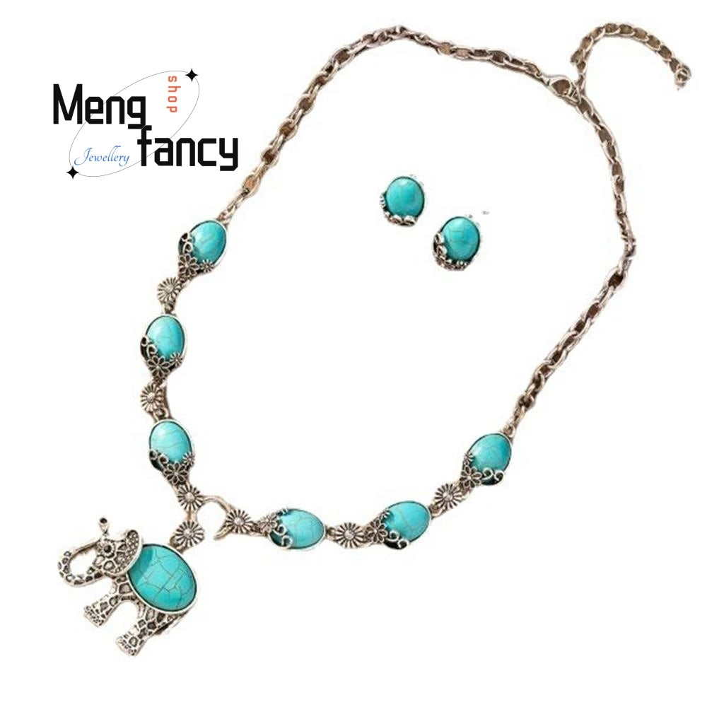 Jewellery Vintage Fashion Elegant  Exquisite Turquoise Pendant Necklace Earrings Holiday Gift