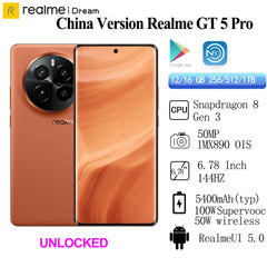 Original Realme GT 5 Pro Unlocked Snapdragon 8 Gen 3 50MP 6.78 Inch AMOLED 144Hz 50MP OIS 5400mAh 100W