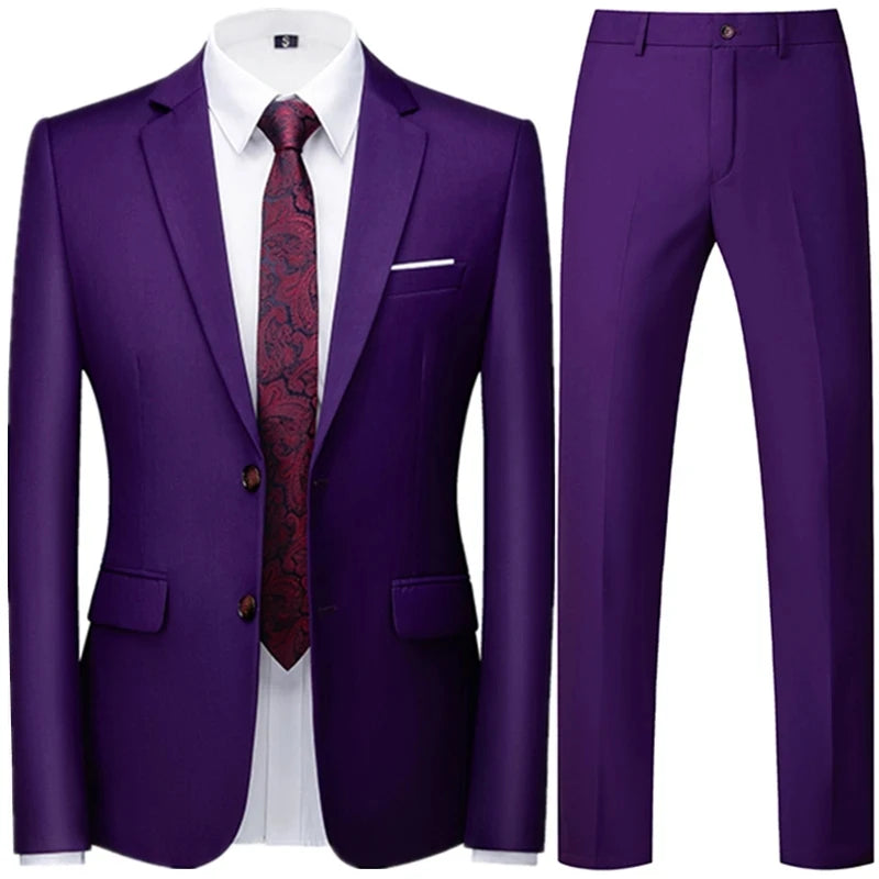 Spring Autumn Fashion New Men's Business Casual Solid Color Suits / Male One Button Blazers Jacker Coat Trousers Pants