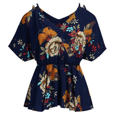 Women Floral Print Tops And Blouses Sexy Off Shoulder Tunic Shirt