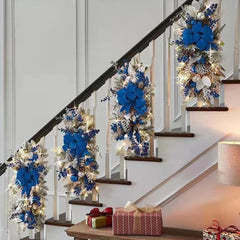 Hanging Stairs Garland Christmas Swag Door Wreath Pendants Stairway Swag Trim Lights Up LED Wreath Christmas Hanging Decoration