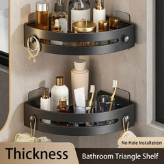 Bathroom WC Wall Shelf Triangle Shower Storage Rack Bath Shampoo Wall Free Punching Black Toilet Corner