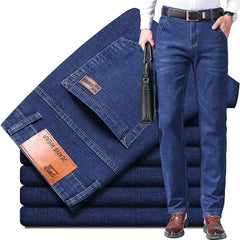 Men Simple Narrow Leg Business Work Jeans Soft Fabric Vintage Wash Skinny Denim Trousers