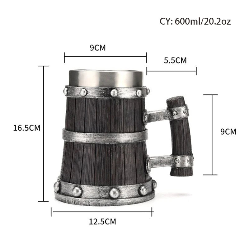 Wood Grain Beer Glass Resin Stainless Steel Mug Imitation Barrel Beer Steins Tankard Coffee Cup