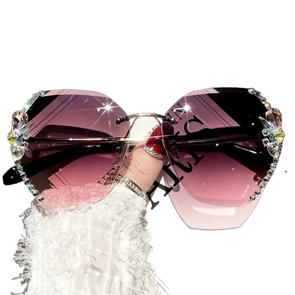 Women's Sunglasses Luxury Brand Designer Vintage Rimless Rhinestone