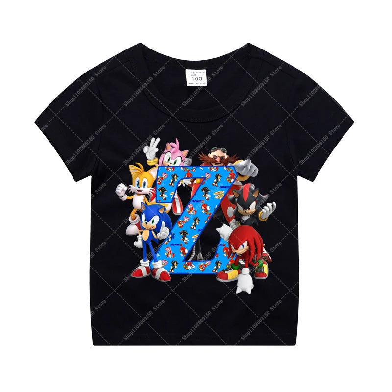 Sonics Boy Short Sleeve T-shirt Summer Casual Cotton Tops Children Anime Cute Tee Kids Cartoon Printed Clothing Fashion Clothes