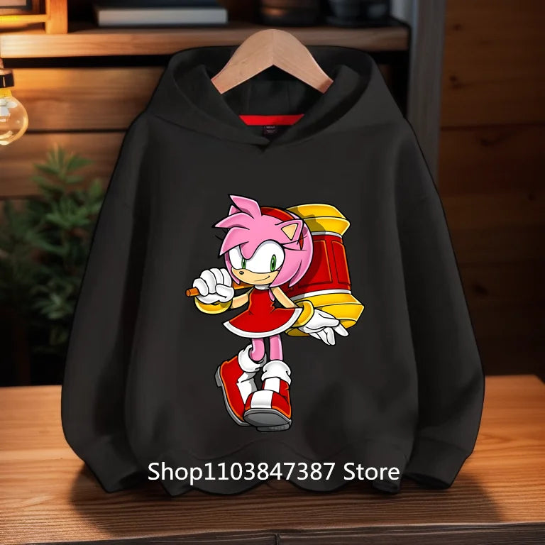 Sonics Hoodies Kids Cartoon Sonic Print Pullovers Baby Boys Children Long Sleeves Sweatshirt Girls Clothing Streetwear