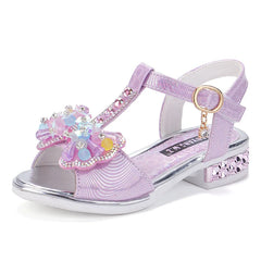 Girls' sandals  summer new girls students show shoes rhinestone bow Children's Princess Shoes