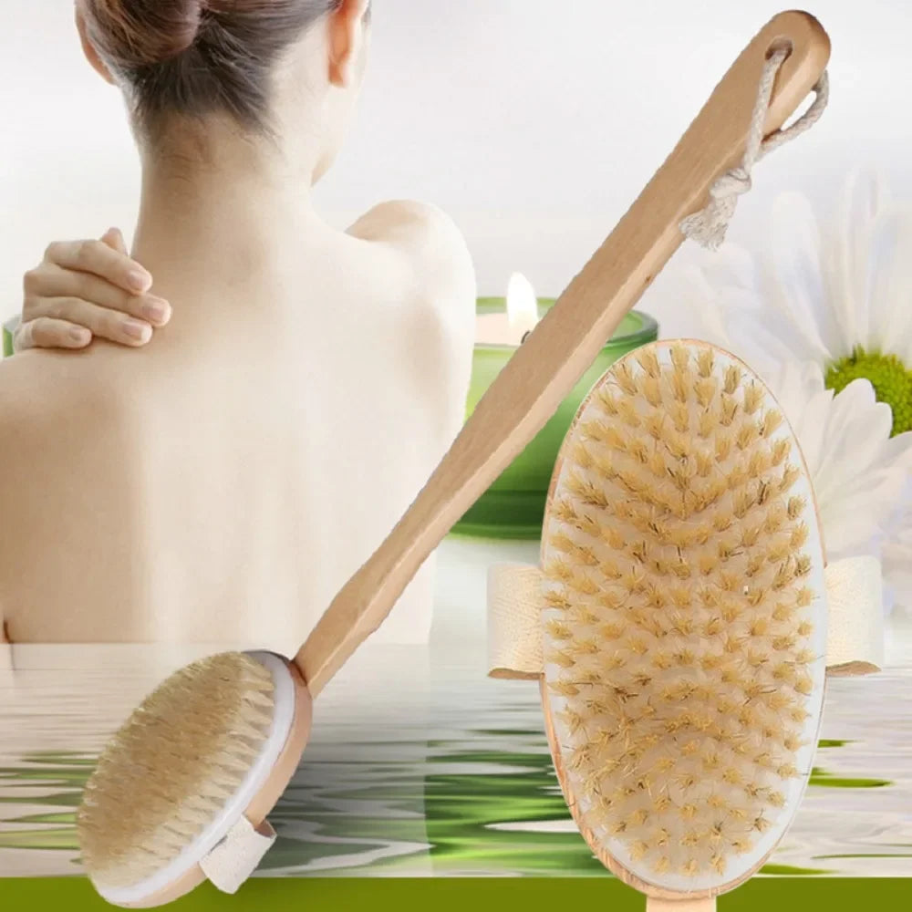 1Pc Wooden Detachable Long Handle Shower Body Brush Bathing Massage Back Body Exfoliating Brush Bathroom Wash