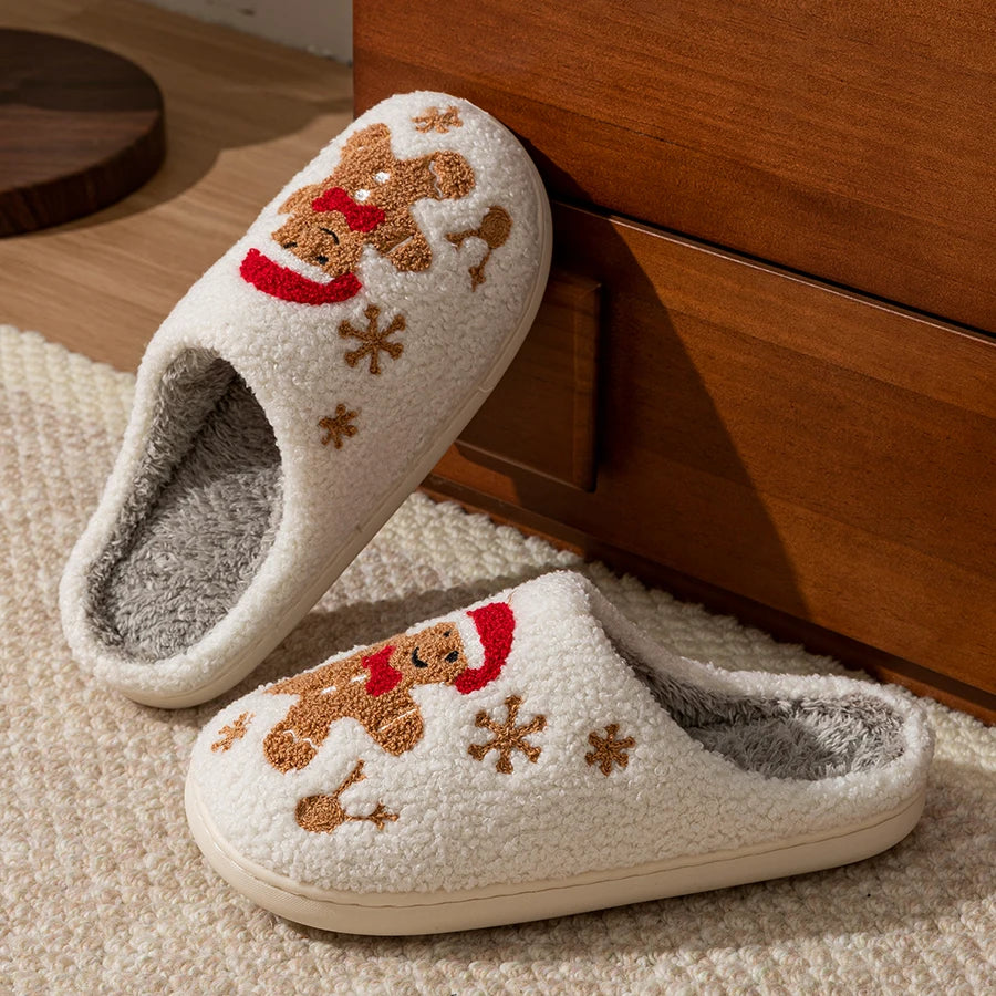 Women Christmas Gingerbread Man Cute Winter Warm Slippers