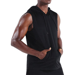 Men's Sport Tank Tops Loose Fitting Sleeveless Breathable Quick Dry Solid Color Hooded Tank Tops