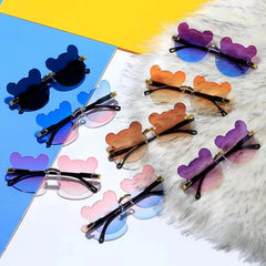 Girl Boys Rimless Sunglasses Summer Sun Glasses Cartoon Bear Anti-UV Sunglasses Cute Animal Kids Outdoor Sunscreen Sunglasses