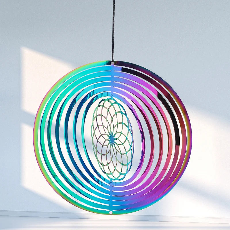 Rainbow Mandala Wind Spinner 3D Rotating Geometry Energy Flower