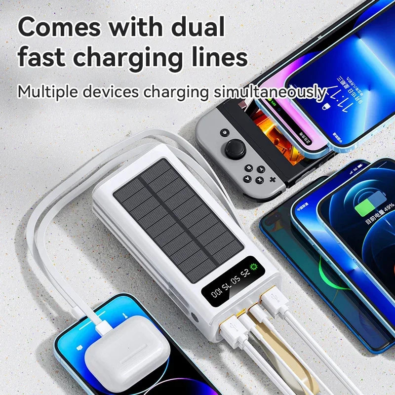 Xiaomi 50000mAh Thicken Solar Power Bank Big capacity Built-in Cables External Battery LED Light Power Bank for  iPhone Lenovo