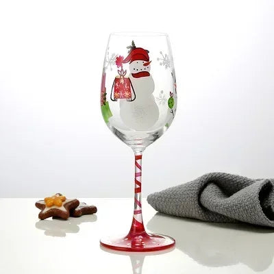 Christmas Print Wine Glass Christmas Decor Red Wine Goblet Creative Hand Drawing Painted Home Party Festival Cups Bar Wine Set