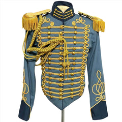 Historical Men's American Civil War Gold Braiding Hussar Officers Jacket With Gold Aiguillette Costume