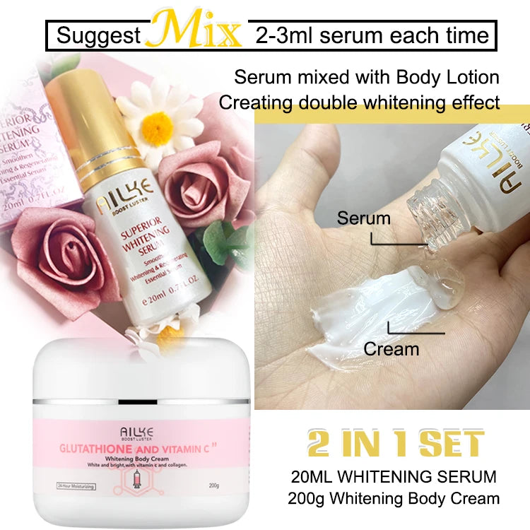 AILKE Glutathione and Vitamin C Moisturizing Body Cream for Skin Glowing, Radiance Boost