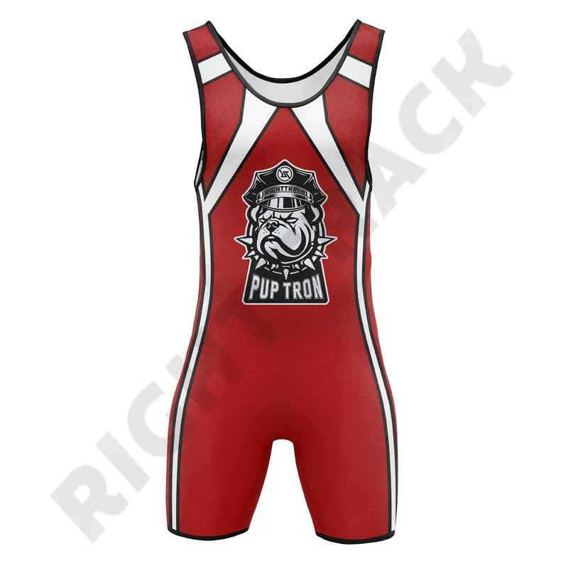 Men‘s Pup Tron Zipper Singlet RightTrack One-Piece Wrestling Powerlifting Sleeveless Gym Sport Fitness Clothing