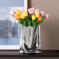 Silver Ruffled Flower Vase Ceramic Vase Porcelain Flower Arrangement Decoration Bag