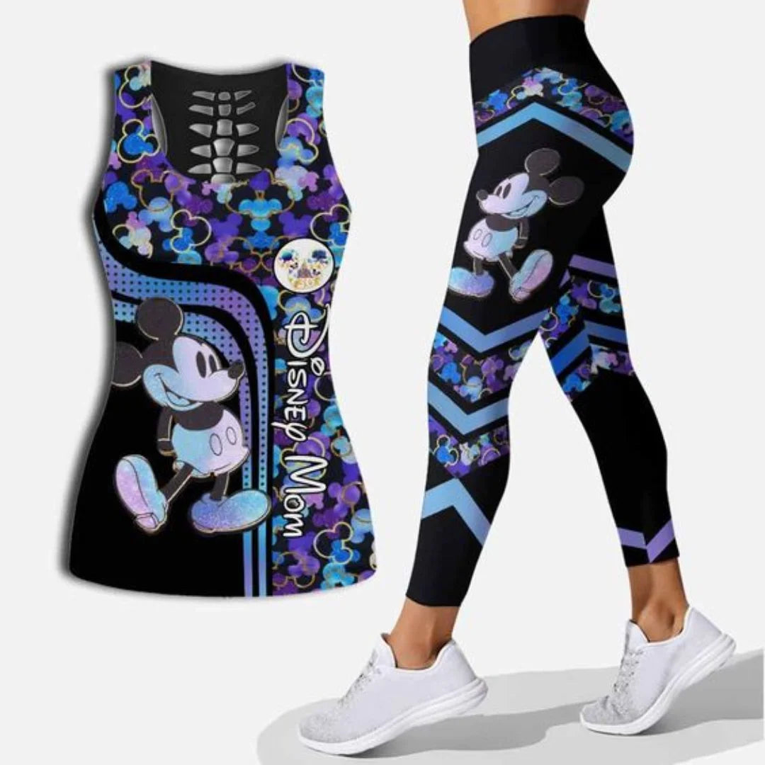 Disney Stitch Women's Hollow Tanktop Leggings Yoga Set Summer Fitness Leggings Tracksuit