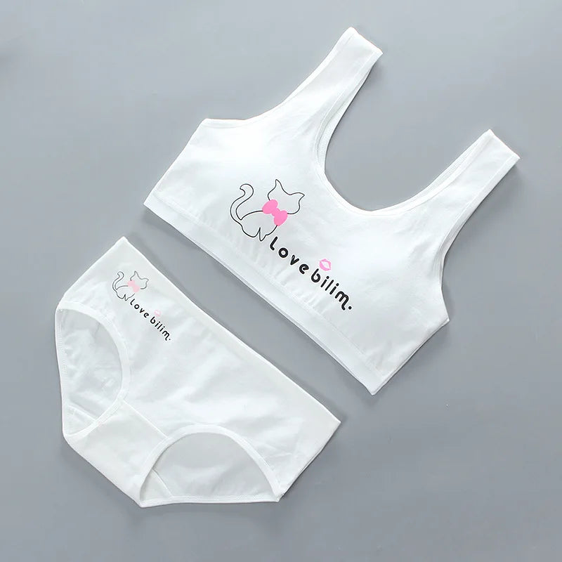 Student Girl Bra Underwear Set Without Steel Ring Cotton Puberty Vest Sports Underwear Teenage Girls Top