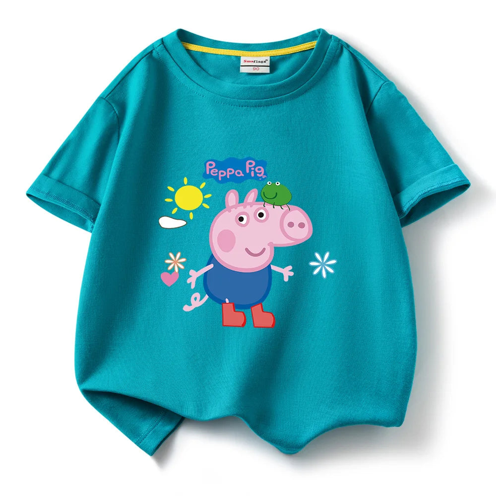 Kids T-shirt Clothes Peppa Pigs Girl Boy Short Sleeve Summer Tee Clothes Tops Cartoon Printing Children Shirt Birthday Gift