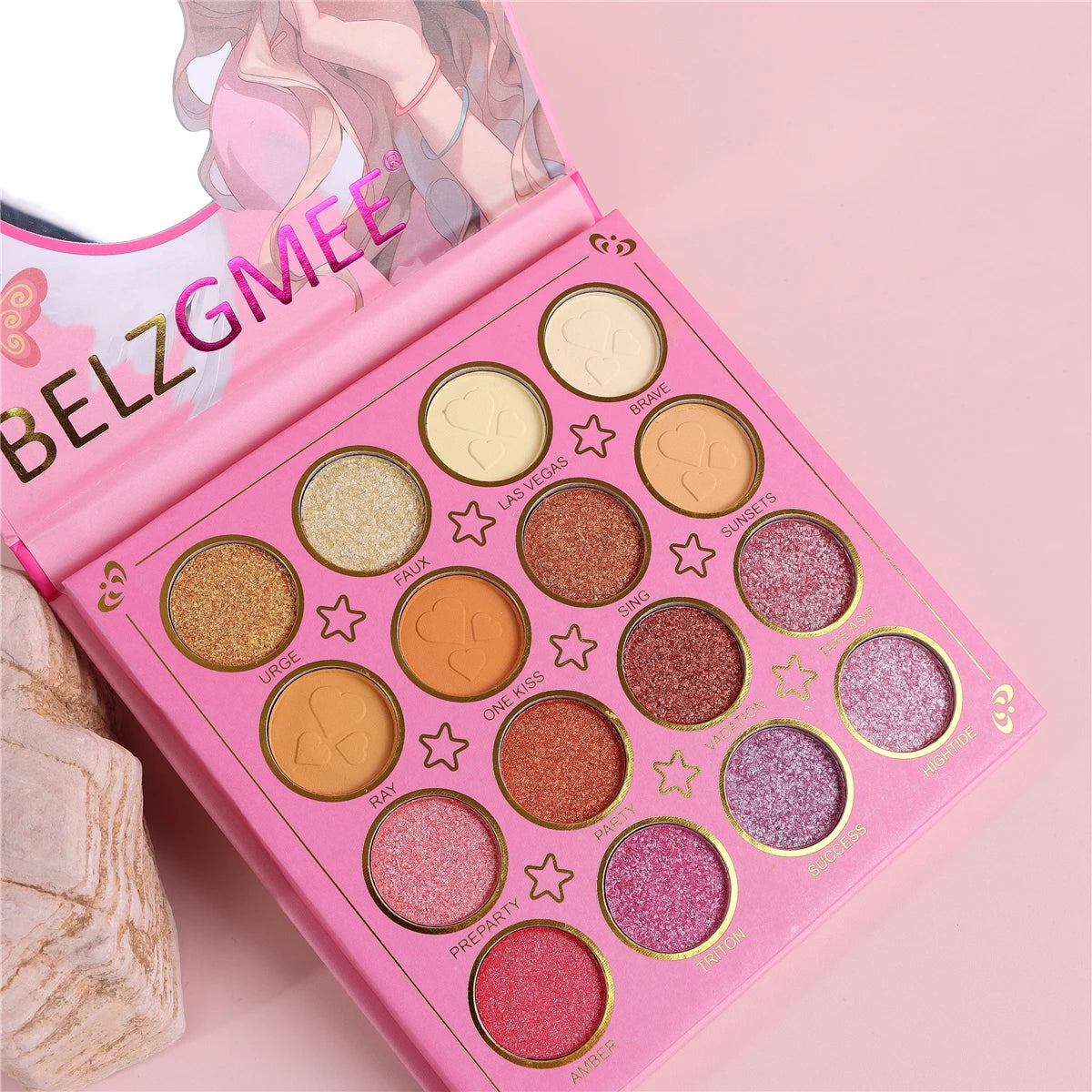 BELZGMEE 16 Colors Portable Matte Eyeshadow Palette Book with Mirror Glitter Shimmer Blush